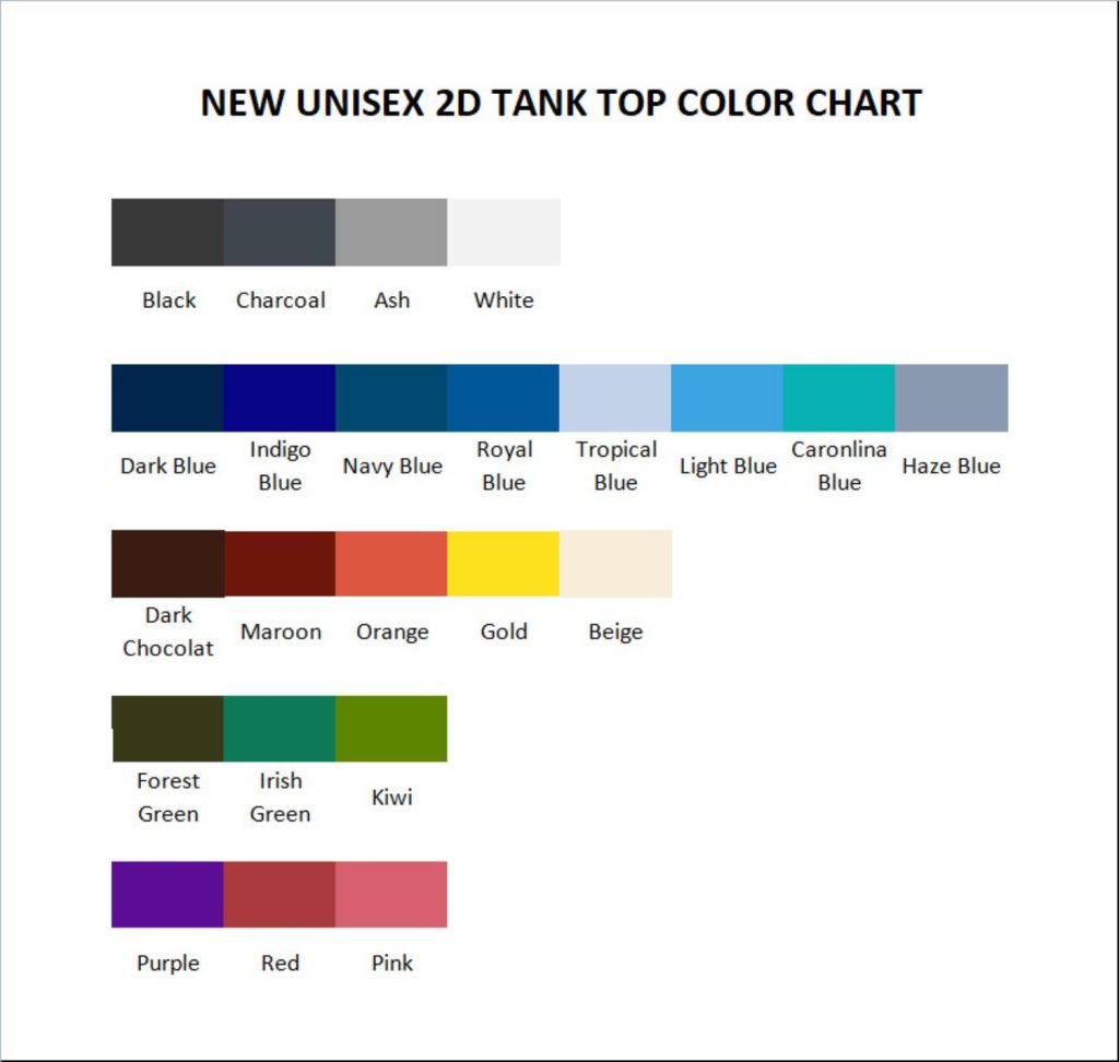 tank top color chart - Cortis UK Shop