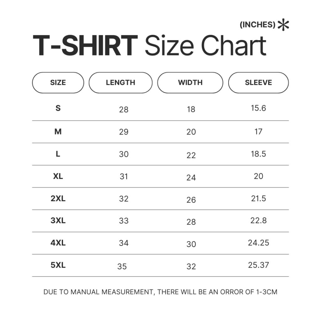 3D T shirt Size Chart 1 - Cortis UK Shop