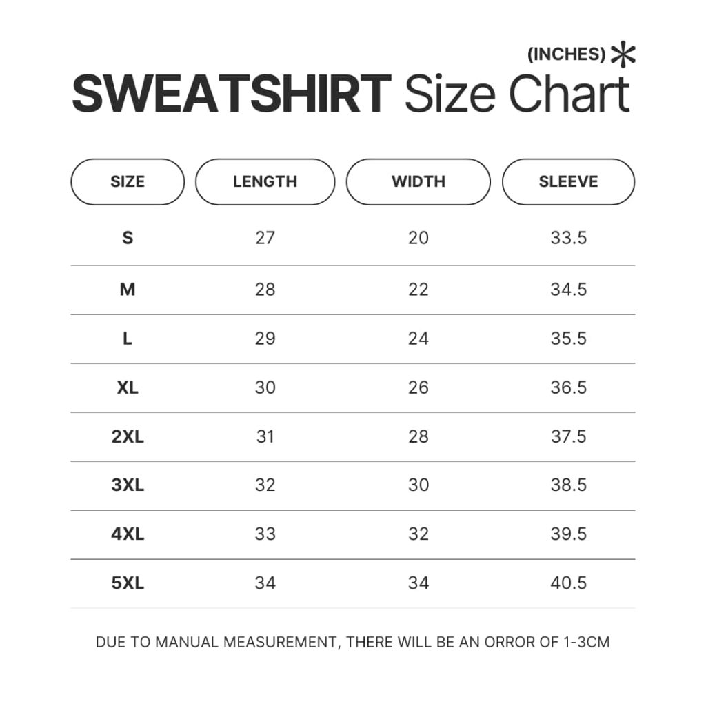 Sweatshirt Size Chart 1 - Cortis UK Shop